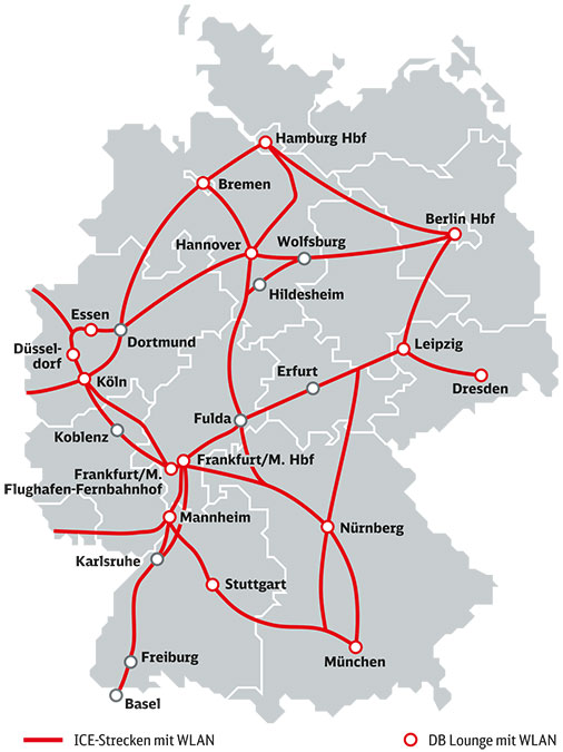 WLAN Netz auf ICE Strecken der Deutschen Bahn