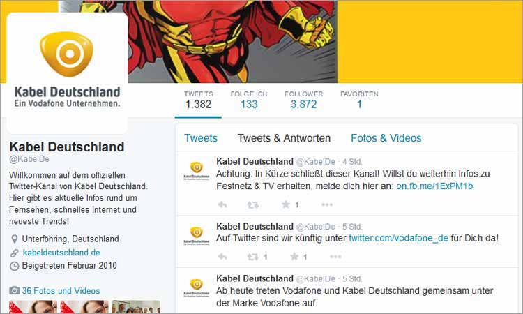 Kabel Deutschland kündigt das Ende seines eigenen Twitter-Kanals an