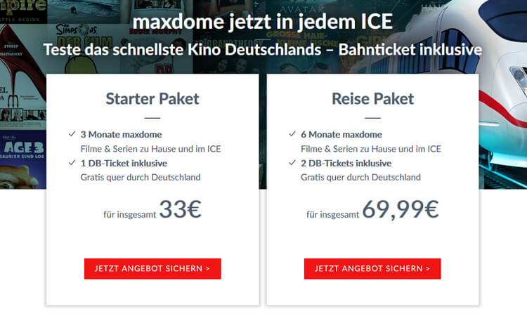 Maxdome-Angebot der Deutschen Bahn